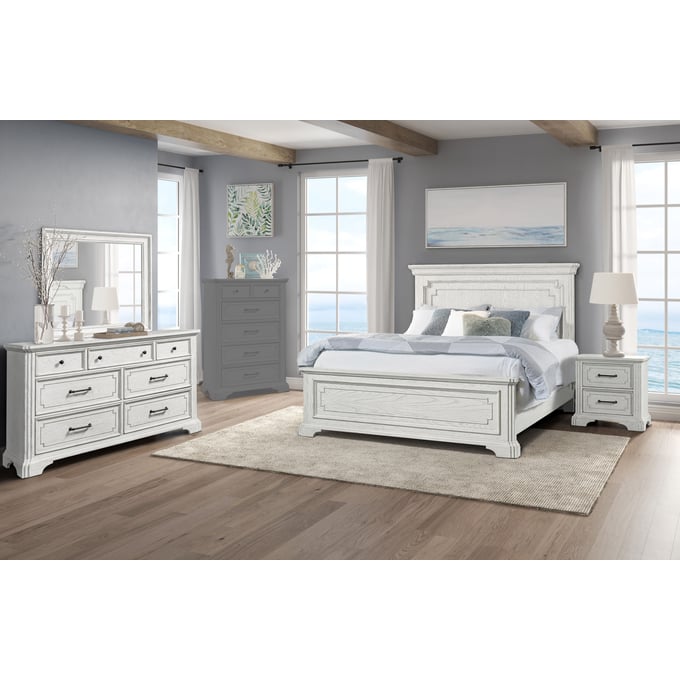 Alpine Furniture Clara White Mist 4pc Bedroom Set With Queen Panel Bed   ALPN-F7653-BR-S6