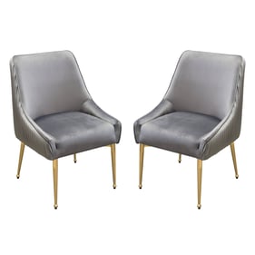 2 Diamond Sofa Quinn Grey Velvet Gold Metal Dining Chairs