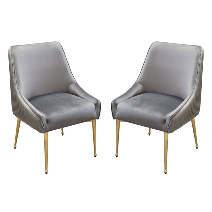 2 Diamond Sofa Quinn Grey Velvet Gold Metal Dining Chairs DMND-QUINNDCGR2PK