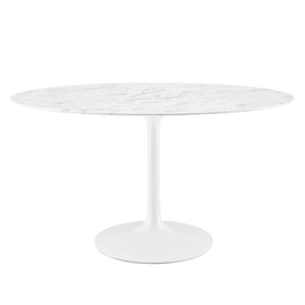 Modway Furniture Lippa White 54 Inch Oval Artificial Marble Dining Table