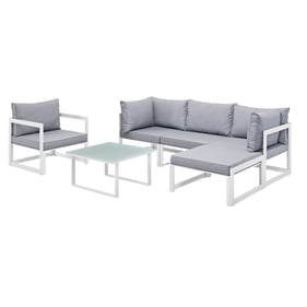 Modway Furniture Fortuna White Gray 6pc Outdoor Sectional Sofa Set