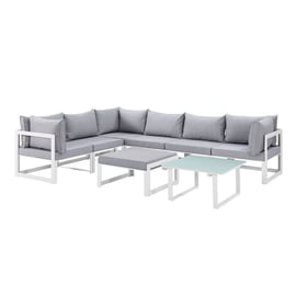 Modway Furniture Fortuna White Gray 8pc Outdoor Sectional