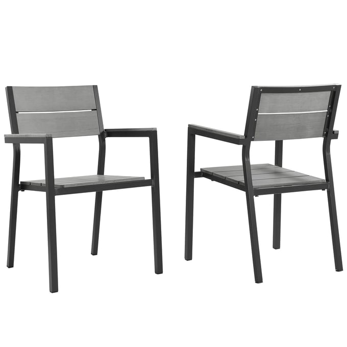 2 Modway Furniture Maine Brown Gray Dining Outdoor Armchairs EEI-1739-BRN-GRY-SET