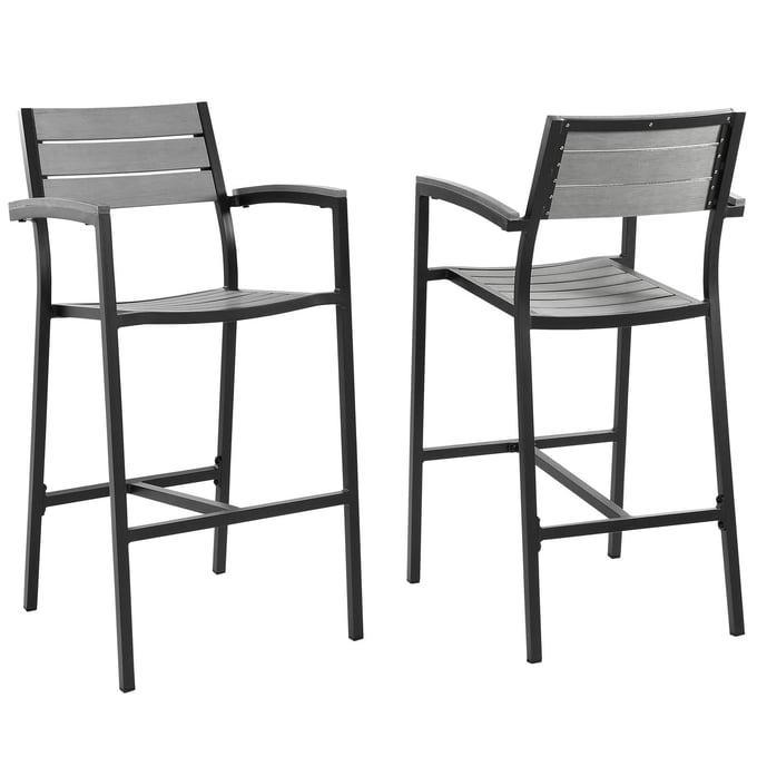 2 Modway Furniture Maine Brown Gray Outdoor Bar Stools EEI-1740-BRN-GRY-SET