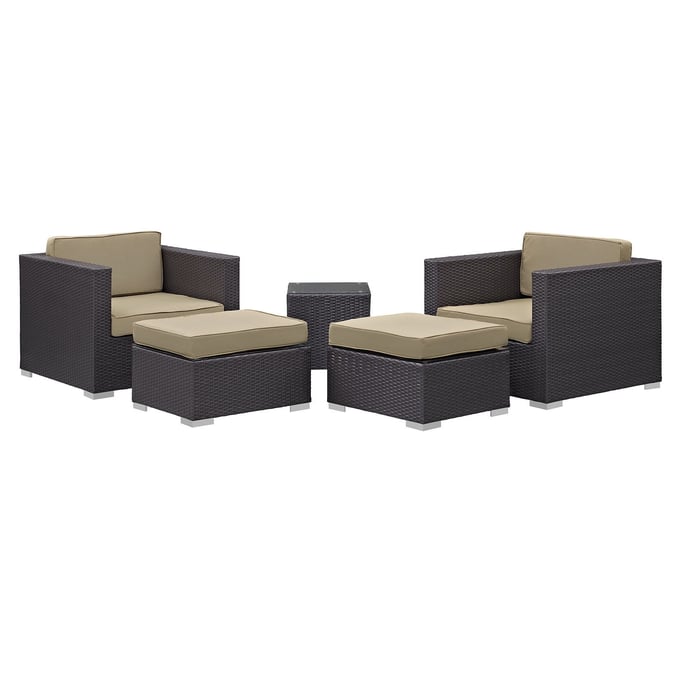 Modway Furniture Convene Espresso Mocha Fabric 5pc Outdoor Patio Chair and Ottoman EEI-1809-EXP-MOC-SET