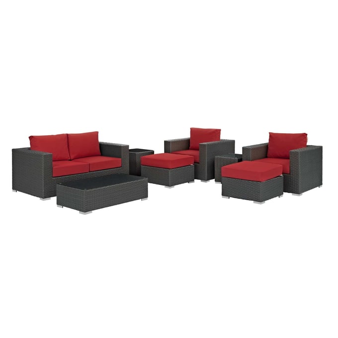 Modway Furniture Sojourn Red 8pc Outdoor Patio Sofa Set EEI-1880-CHC-RED-SET