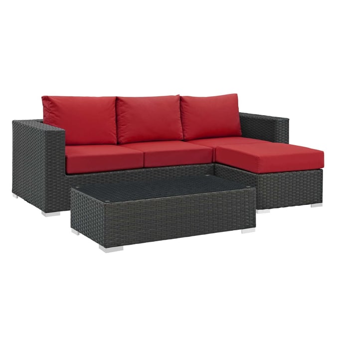 Modway Furniture Sojourn Red 3pc Outdoor Sectional EEI-1889-CHC-RED-SET