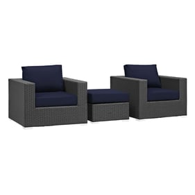 Modway Furniture Sojourn Navy 3pc Outdoor Chairs and Ottoman Set