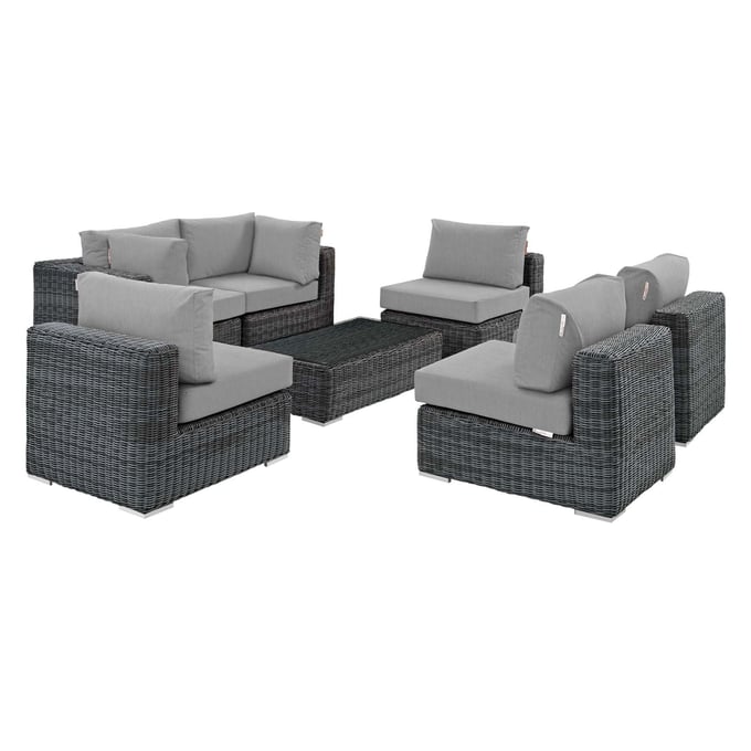 Modway Furniture Summon Gray 7pc Outdoor Patio Sectional Set EEI-1897-GRY-GRY-SET