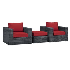 Modway Furniture Summon Red 3pc Outdoor Chair and Ottoman Set