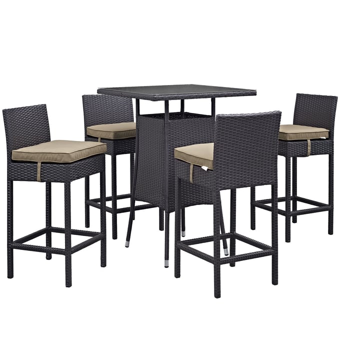 Modway Furniture Convene Espresso Mocha 5pc Outdoor Patio Pub Set EEI-1963-EXP-MOC-SET