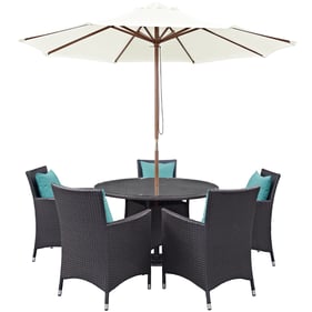 Modway Furniture Convene Espresso Turquoise 7pc Round Outdoor Patio Dining ...