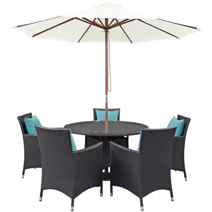 Modway Furniture Convene Espresso Turquoise 7pc Round Outdoor Patio Dining Set EEI-2193-EXP-TRQ-SET