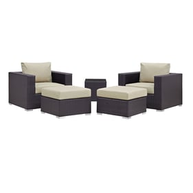 Modway Furniture Convene Espresso Beige 5pc Outdoor Patio Chair and Ottoman