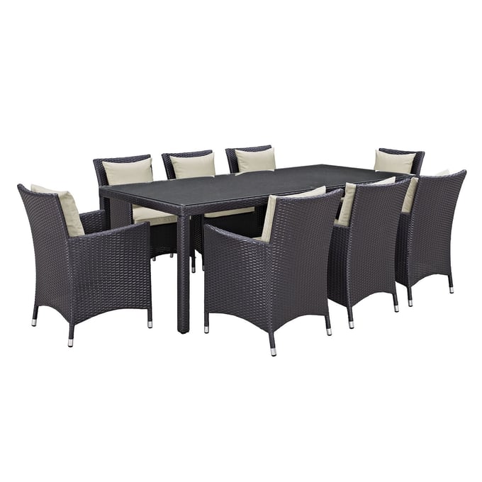 Modway Furniture Convene Espresso Beige 9pc Outdoor Patio Dining Set EEI-2217-EXP-BEI-SET