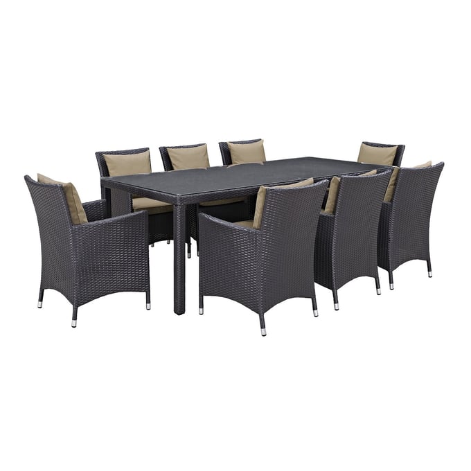 Modway Furniture Convene Espresso Mocha 9pc Outdoor Patio Dining Set EEI-2217-EXP-MOC-SET