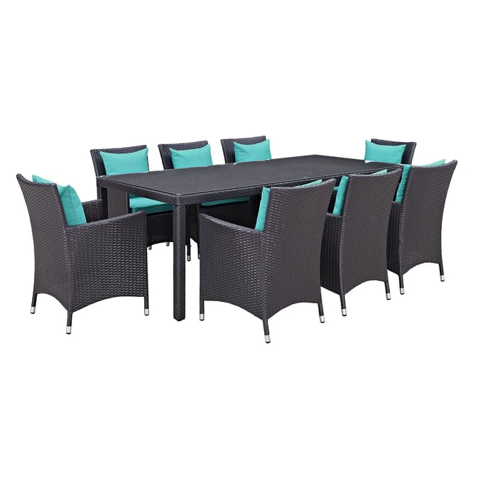 Modway Furniture Convene Espresso Turquoise 9pc Outdoor Patio Dining Set EEI-2217-EXP-TRQ-SET