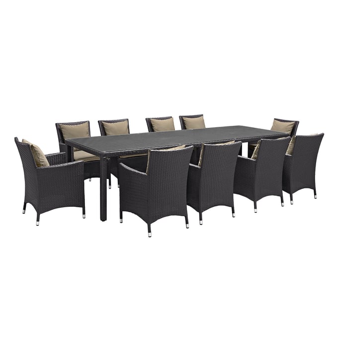 Modway Furniture Convene Espresso Mocha 11pc Outdoor Patio Dining Set EEI-2219-EXP-MOC-SET