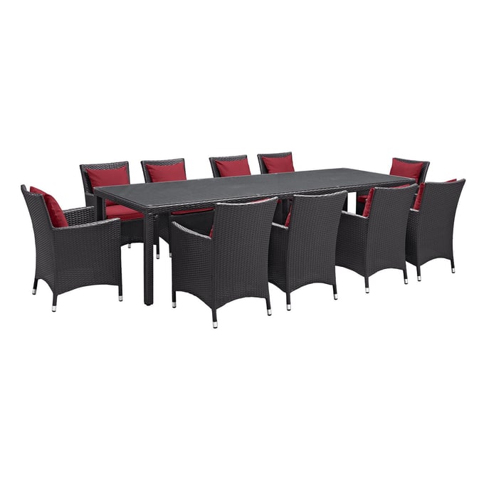 Modway Furniture Convene Espresso Red 11pc Outdoor Patio Dining Set EEI-2219-EXP-RED-SET