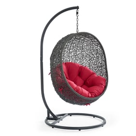 Modway Furniture Hide Gray Red Outdoor Swing Chair with Stand