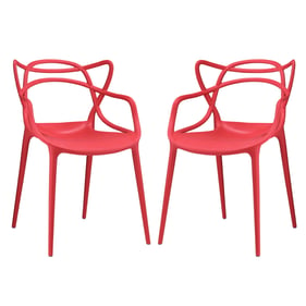 2 Modway Furniture Entangled Red Dining Armchairs