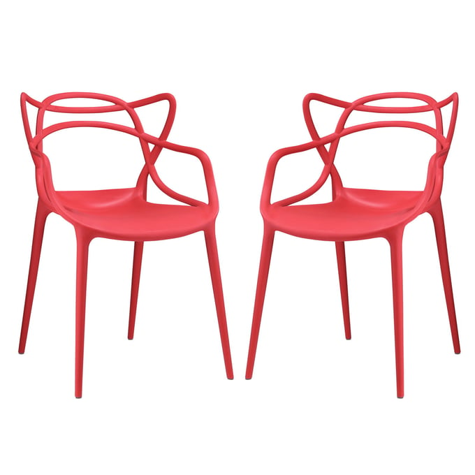 2 Modway Furniture Entangled Red Dining Armchairs EEI-2347-RED-SET