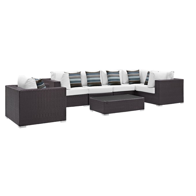 Modway Furniture Convene Espresso White 7pc Outdoor Sectional Set EEI-2350-EXP-WHI-SET