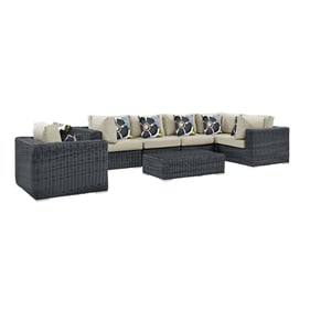 Modway Furniture Summon Beige Fabric 7pc Outdoor Sunbrella Sectional