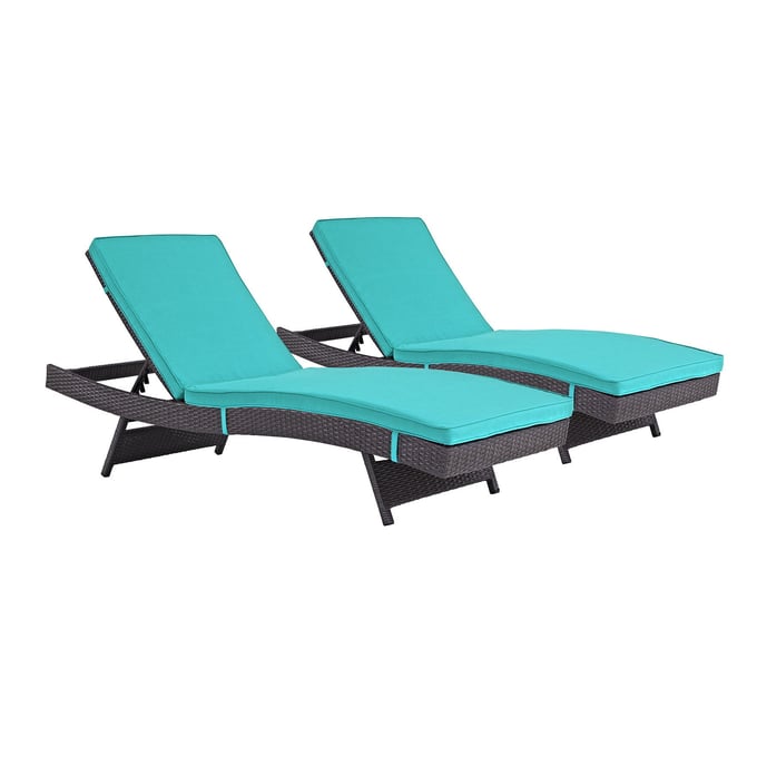 2 Modway Furniture Convene Espresso Turquoise Outdoor Patio Chaise EEI-2428-EXP-TRQ-SET