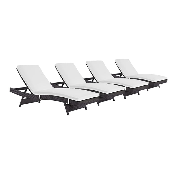 4 Modway Furniture Convene Espresso White Outdoor Patio Chaise EEI-2429-EXP-WHI-SET