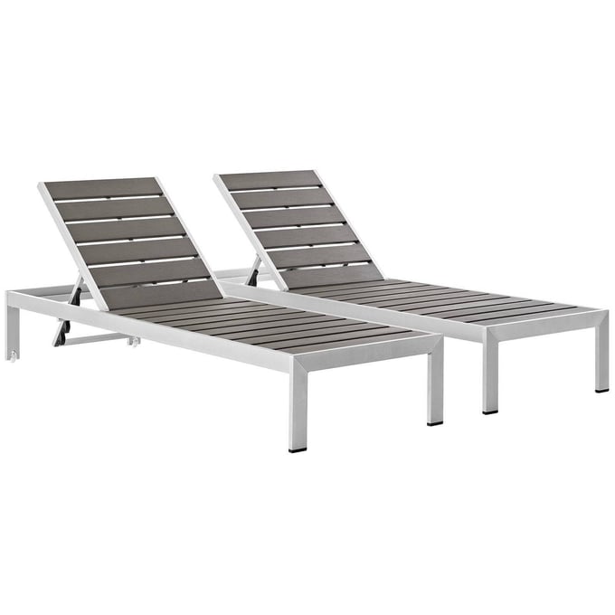 2 Modway Furniture Wood Shore Outdoor Chaise EEI-2467-SLV-GRY-SET