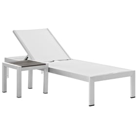 Modway Furniture Shore Silver White 2pc Outdoor Chaise and Side Table Set