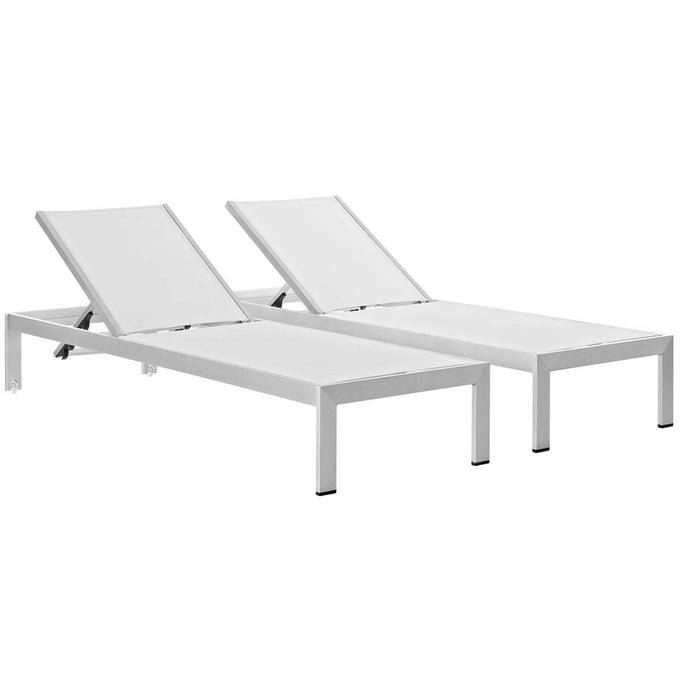 2 Modway Furniture Shore Silver White Outdoor Chaises EEI-2472-SLV-WHI-SET