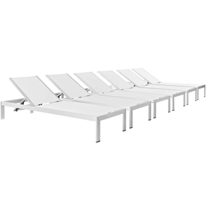 6 Modway Furniture Shore Silver White Outdoor Chaises EEI-2474-SLV-WHI-SET