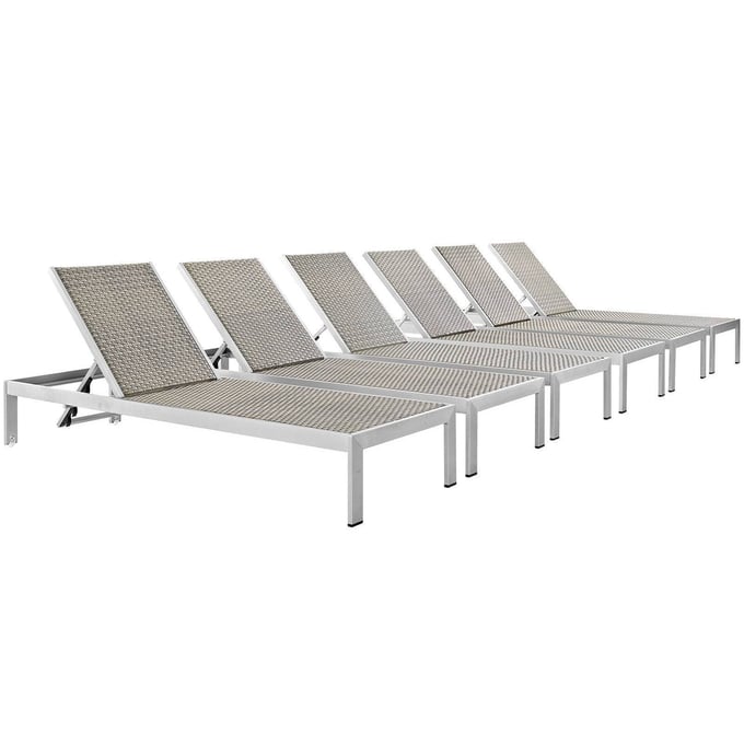 6 Modway Furniture Shore Rattan Outdoor Chaises EEI-2479-SLV-GRY-SET