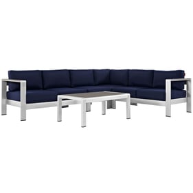 Modway Furniture Shore Silver Navy 5pc Outdoor Sectional