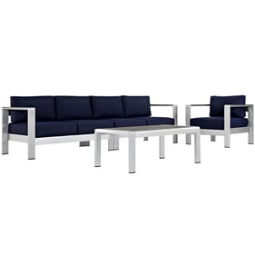 Modway Furniture Shore Silver Navy 4pc Outdoor Sofa Set