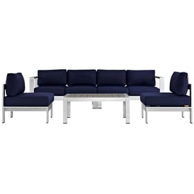 Modway Furniture Shore Silver Navy 5pc Outdoor Sofa Set