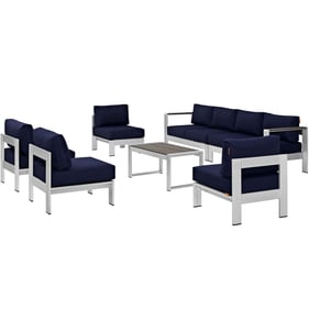 Modway Furniture Shore Silver Navy 7pc Outdoor Sofa Set