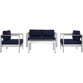 Modway Furniture Shore Silver Navy 4pc Outdoor Patio Sofa Set