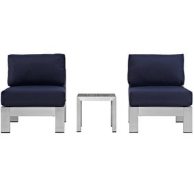 Modway Furniture Shore Silver Navy 3pc Outdoor Set with Armless Chair