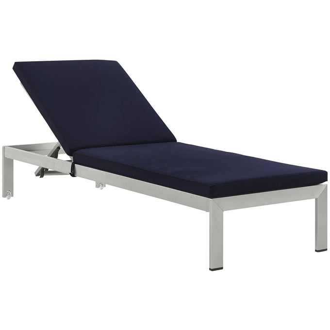 Modway Furniture Shore Silver Navy Outdoor Chaise with Cushion EEI-2660-SLV-NAV