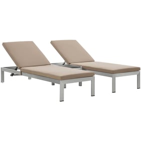 Modway Furniture Shore Silver Mocha 3pc Outdoor Chaise with Cushion