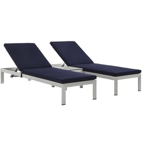 Modway Furniture Shore Silver Navy 3pc Outdoor Chaise with Cushion