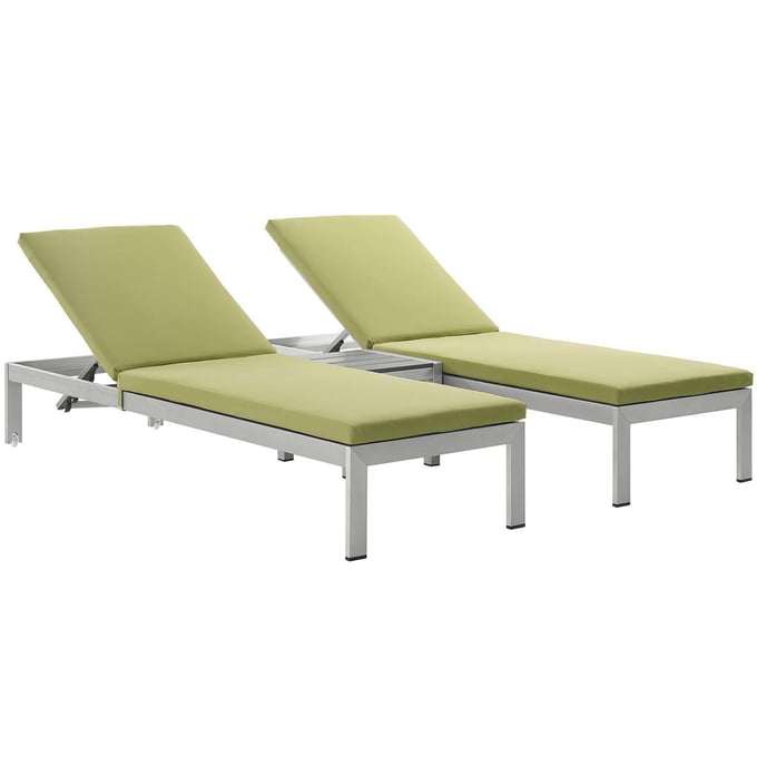 Modway Furniture Shore Silver Peridot 3pc Outdoor Chaise with Cushion EEI-2736-SLV-PER-SET