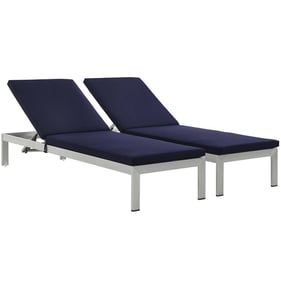 2 Modway Furniture Shore Silver Navy Outdoor Chaise with Cushion