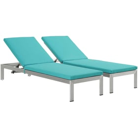 2 Modway Furniture Shore Silver Turquoise Outdoor Chaise with Cushion