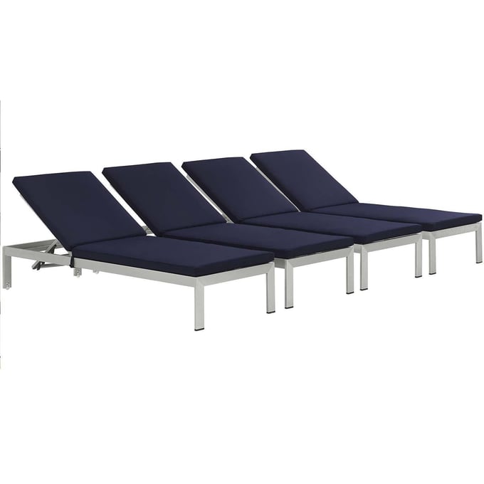 4 Modway Furniture Shore Silver Navy Outdoor Chaise EEI-2738-SLV-NAV-SET