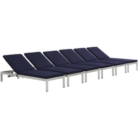 6 Modway Furniture Shore Silver Navy Outdoor Chaise with Cushion