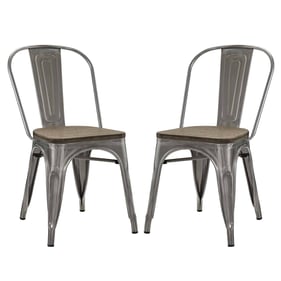 2 Modway Furniture Promenade Gunmetal Bamboo Seat Dining Side Chairs